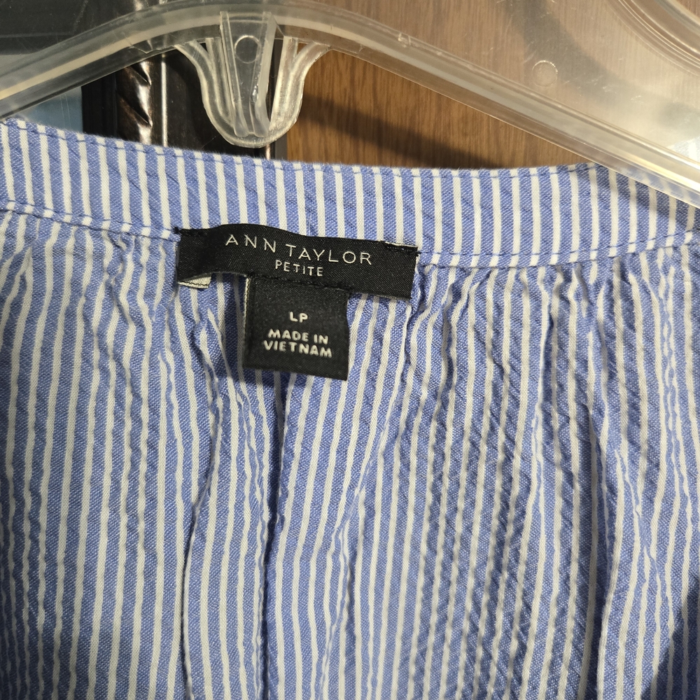 Ann Taylor Petite Blue and White Striped Top